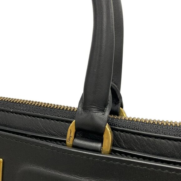 Auth Salvatore Ferragamo Gancini DH-21H995 Black Leather Handbag - Picture 10 of 16